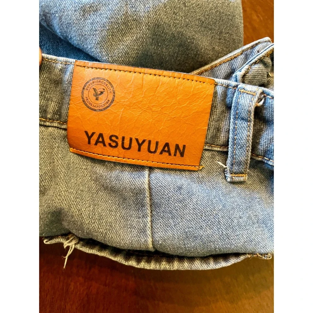 YASUYUAN Men's Blue Wide-Leg Denim Jeans Distressed Fringe Cotton Polyester 30 - Picture 15 of 15